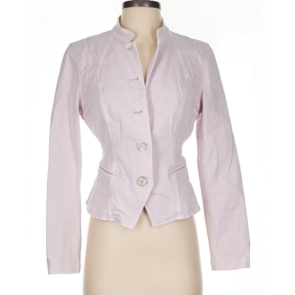 Whbm Pink Military Jacket Mandarin Collar Fitted Cotton Blazer Size 4